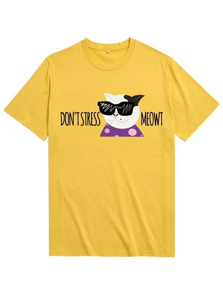 

Unocis Mr. White Don't Stress Meowt Funny Cotton Short Sleeve Shirts & Tops, Yellow, T-shirts