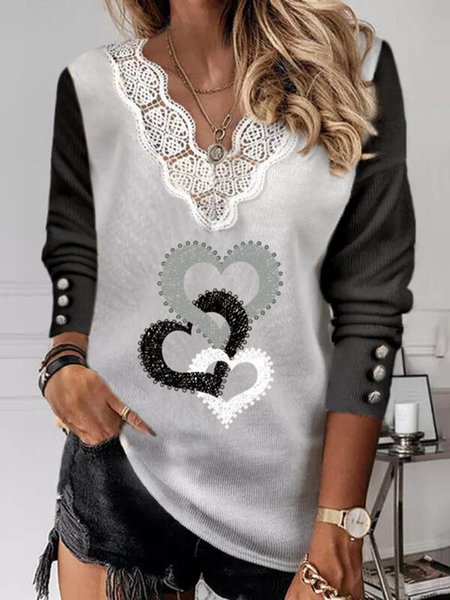

Geometric Guipire V Neck Shirts & Tops, White, Tops