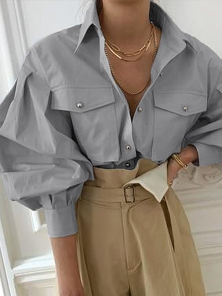 

Elegant Long Sleeve Formal Blouse Top, Gray, Blouses and Shirts