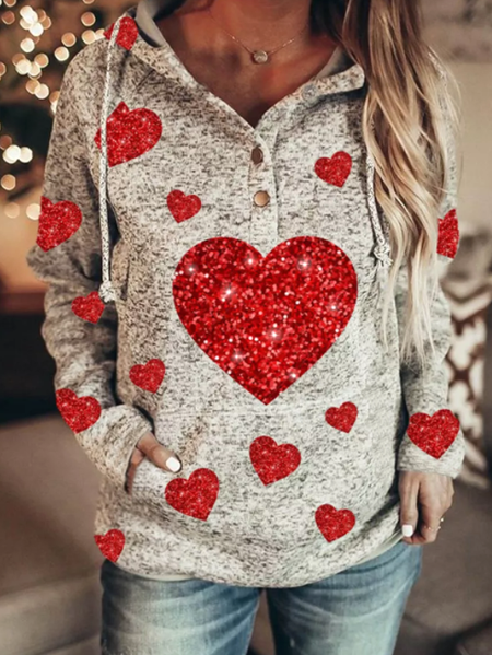 

Shiny red full-frame love Valentine's Day sweater Casual Hooded Sweatshirt, Light gray, Hoodies & Sweatshirts