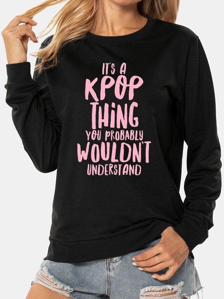 

Unocis Funny Letter Print Round Neck Long Sleeve Sweatshirt, Black, Sweatshirts