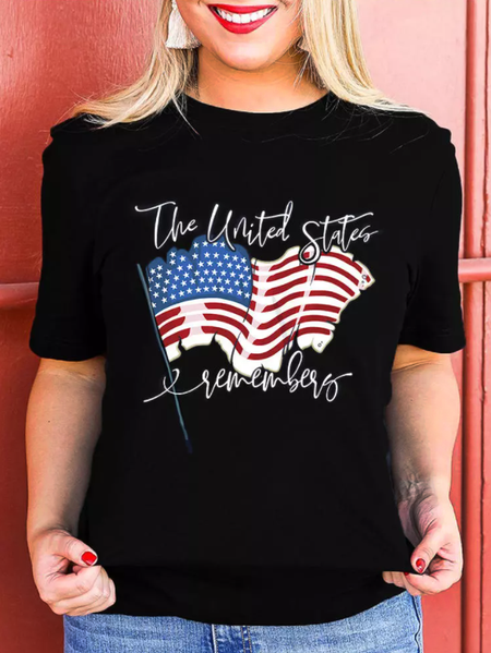 

American Flag The United States Remembers T-Shirt Tee - Black Flag Loosen Shirts & Tops, Tees & T-shirts