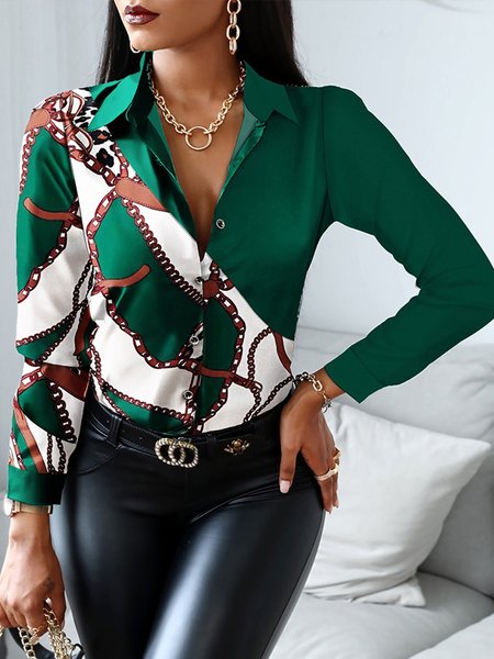

Daily Long Sleeve Regular Fit Abstract Shirt, Green, Blouses and Shirts