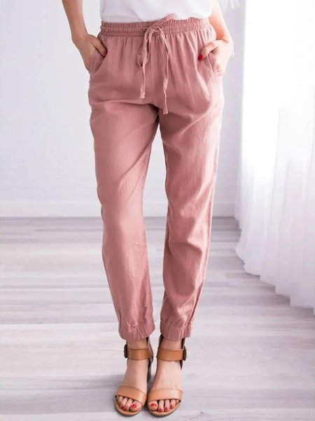 Women's Fashion Chinos Side Pockets Drawstring Ankle-Length Pants Daily Weekend Inelastic Mid Waist Pants, Pink, Pants