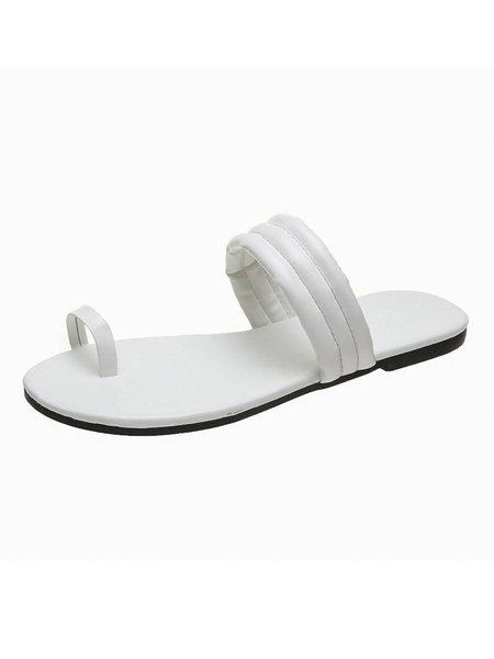 

Plain Simple Striped Slippers, White, Sandals