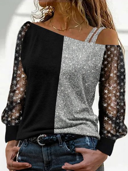 

Off The Shoulder Color Block Party Shirts & Tops, Black, Tops