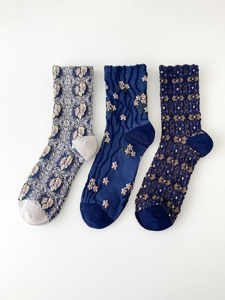 

3 Pairs Of Forest Style Palace Style Embroidered Women's Socks, As picture, Socks
