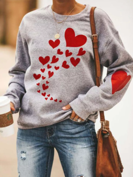 

Valentine's Day Light Gray Sweatshirt with Heart Pattern Party Sweatshirt, Hoodies & Sweatshirts