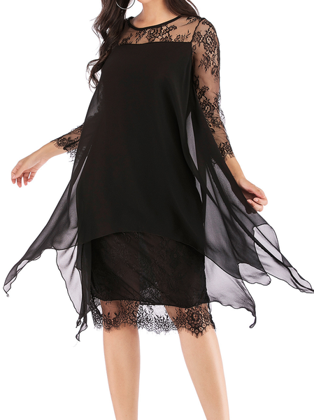 

Irregular Craftsmanship Casual Lace Weaving Dress, Black, Midi Dresses