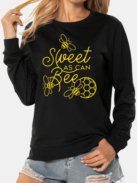 

Unocis Sweet As Can Bee Funny Print Round Neck Sweatshirt, Black, Sweatshirts