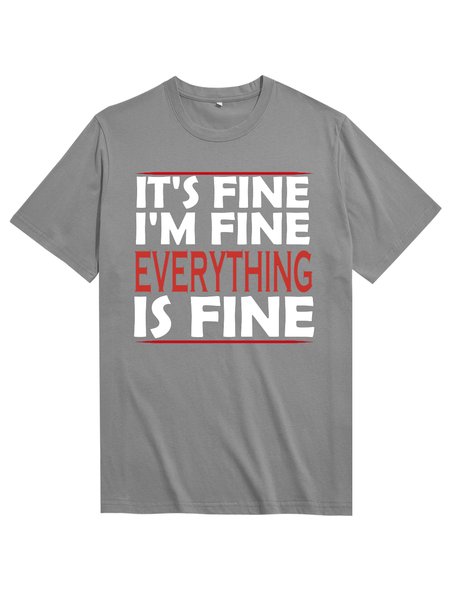 

Unocis Funny Letter Print Round Neck Short Sleeve T-Shirt, Gray, T-shirts