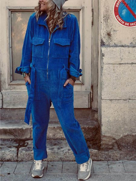 

Casual Solid Loosen Pocket Long Sleeve One-Pieces Jumpsuits, Blue, Jumpsuits