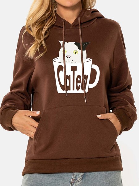 

Unocis Mr. White Catea Fun Printed Long Sleeve Hoodie, Brown, Hoodies