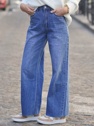 

Pure color casual washed jeans, Blue, Jeans