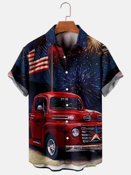 

Mens Happy New Year Print Casual Breathable Short Sleeve Hawaiian Shirts, As picture, Men's Floral shirt