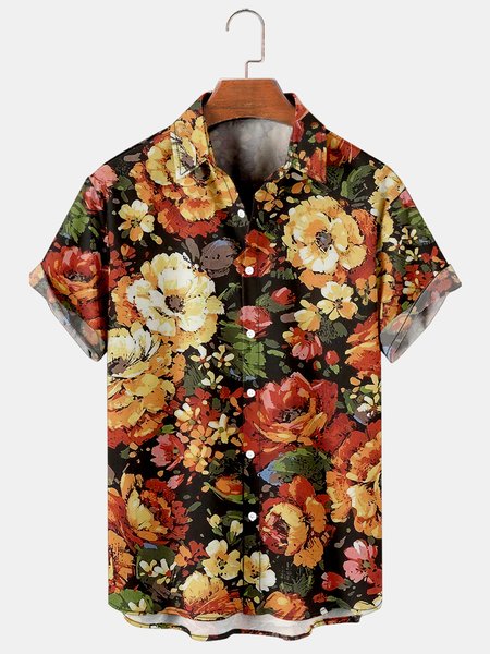 

Mens Retro Floral Print Casual Breathable Short-Sleeved Shirt, As picture, Men's Floral shirt