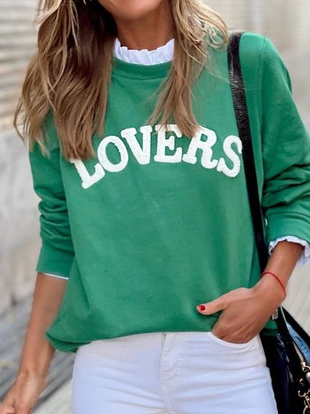 

Round Neck Casual Long Sleeve Letter Sweatshirt, Green, Hoodies & Sweatshirts