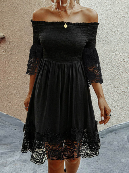 

Casual Boat Neck Loosen Weaving Dress, Black, Mini Dresses