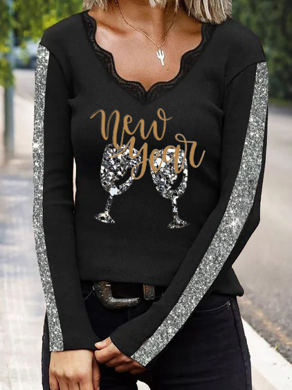 

Regular Fit Cotton Blends Letter Shirts & Tops, Black, Tops