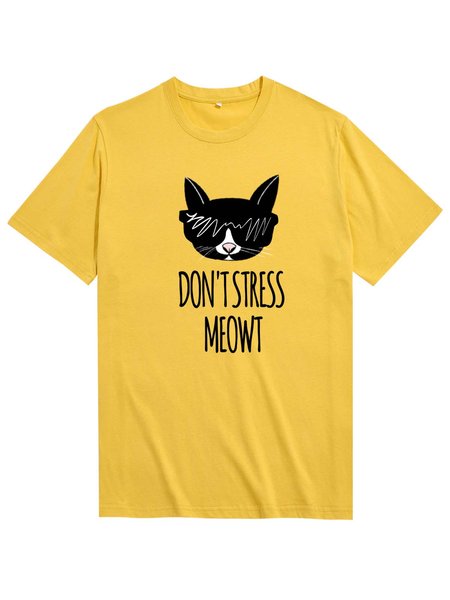 

Unocis Mr. Black Don't Stress Meowt Funny Crew Neck Cotton Short Sleeve Shirts & Tops, Yellow, T-shirts