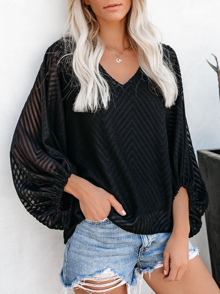 

Casual Chiffon Long sleeve tops, Black, Tops