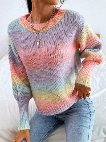 

Casual Crew Neck Ombre Long Sleeve Sweater, Multicolor, Knitwear & Sweaters