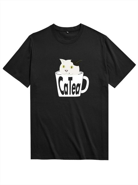 

Unocis Mr. White Catea Funny Cotton Short Sleeve Shirts & Tops, Black, T-shirts