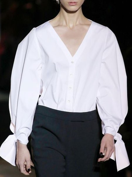 

Long sleeve Work Regular Fit V Neck Shirt, White, Blouses and Shirts