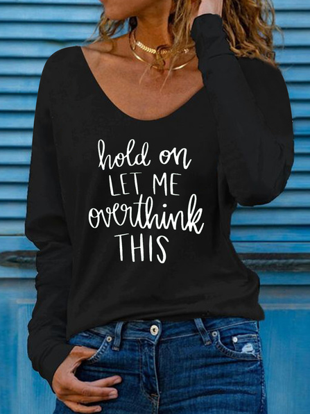 

Casual Loosen Round Neck Letter Shirts & Tops, Black, Tops