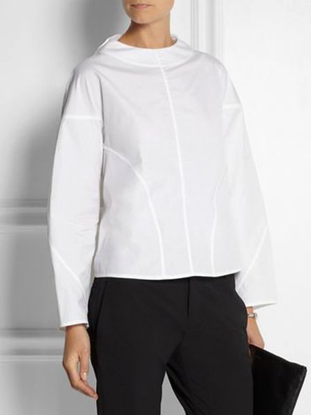 

Daily Solid Stand Collar Long Sleeve Top, White, Tops