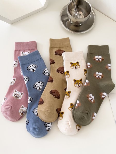 

5 Pairs Set Animal Socks Printed Dog Socks, As picture, Socks