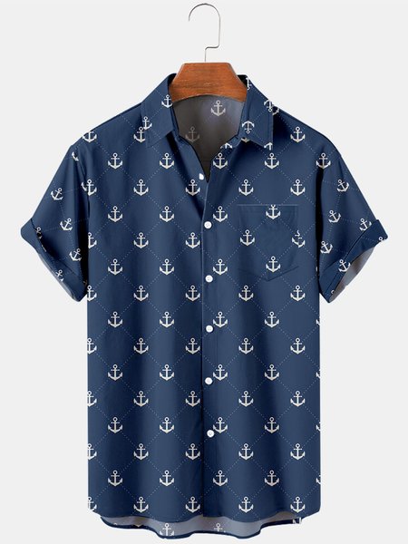 

Short Sleeve Casual Shirts & Tops, Purplish blue, Men's Floral shirt