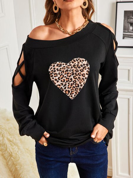 

Crew Neck Sweet Loosen Shirts & Tops, Black, Tops