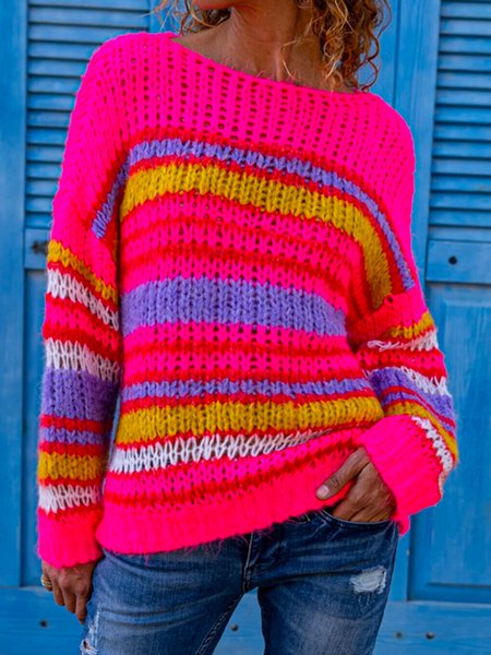 

Yarn/Wool Yarn Loosen Casual Sweater, Multicolor, Knitwear & Sweaters