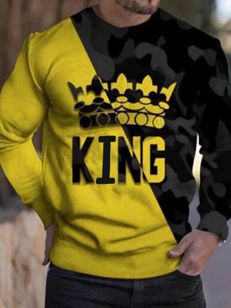 

Retro Graphic Long Sleeve Casual Sweatshirt, Yellow, Men's Top