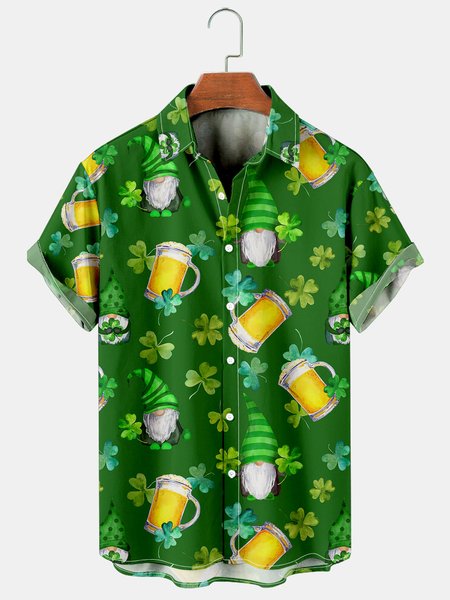 

Mens St. Patrick's Day Printed Casual Breathable Hawaiian Short Sleeve Shirt, Green, Men's Floral shirt