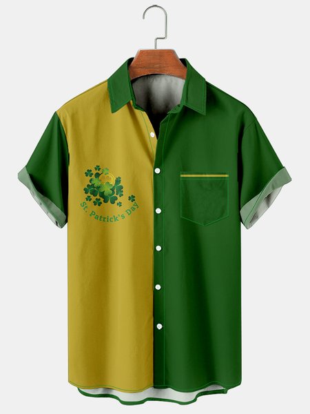 

Mens St. Patrick's Day Printed Casual Breathable Hawaiian Short Sleeve Shirt, Green, Men's Floral shirt