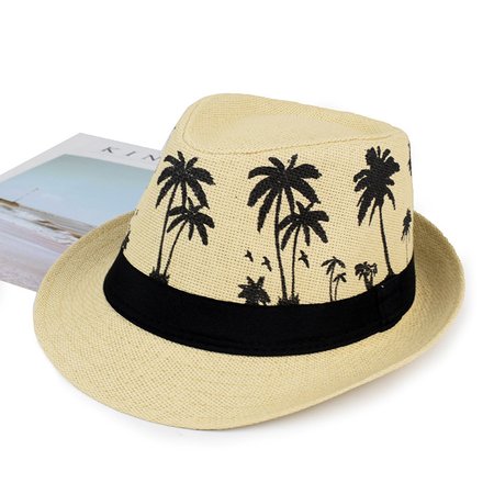 

Men's Coconut Pattern Linen Beach Hat, Beige, Hats