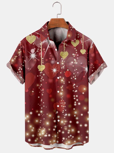 

Love Graphic Short Sleeve Casual Mens Shirt, Red, Shirts ＆ Blouse
