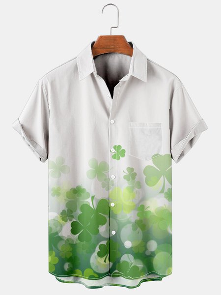 

Four Leaf Clover Graphic Short Sleeve Casual Men's Shirt, As picture, Shirts ＆ Blouse