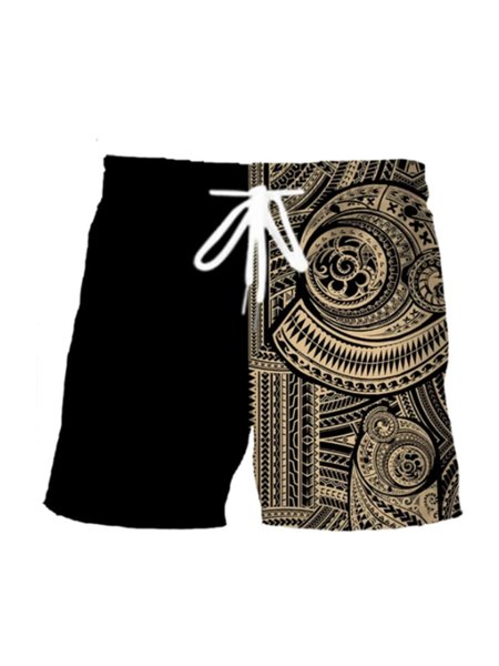 

Mens Casual Breathable Hawaiian Beach Pants, Black, Men's shorts