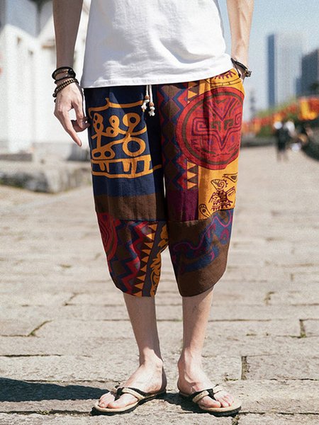 

Men's Japanese Retro Cropped Loose Casual Casual Pants, Red, Pants