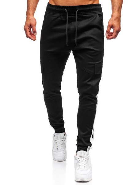 

Men's Solid Color Flip Pocket Casual Tethered Straight Sports Pants, Black, Pants