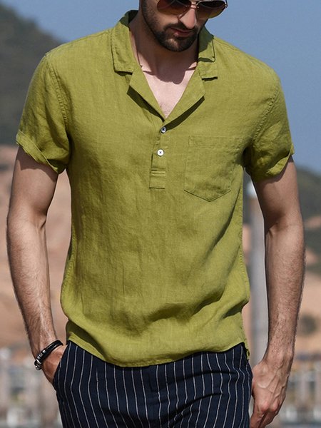 

Men's Ccasual Linen Vintage Stand Collar Shirt, Green, Shirts ＆ Blouse