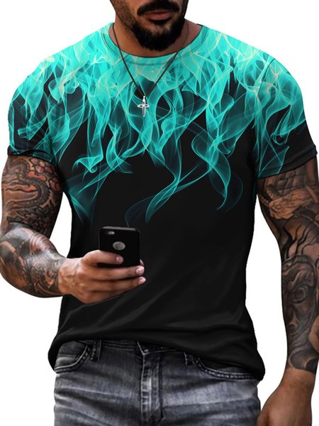 

Men's 3D Multicolor Flame Gradient Series Printed T-shirt, Mint, Men's t-shirts