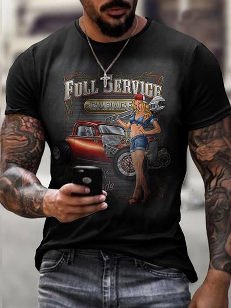 

Men's Retro Girl Field Short-sleeved T-shirt, Black, T-Shirts