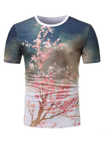 

Men's Ukiyo-e Sakura Short Sleeve T-shirt, As picture, Men's t-shirts