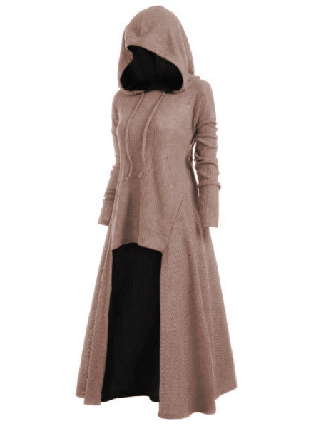 

Lace-Up Casual Hooded Outerwear, Khaki, Outerwear