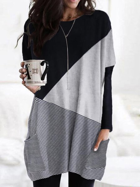 

Round neck straight geometric pattern knitted dress, Multicolor, Casual Dresses