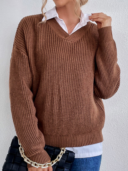 

Plain Regular Fit Vintage Sweater, Brown, Sweaters